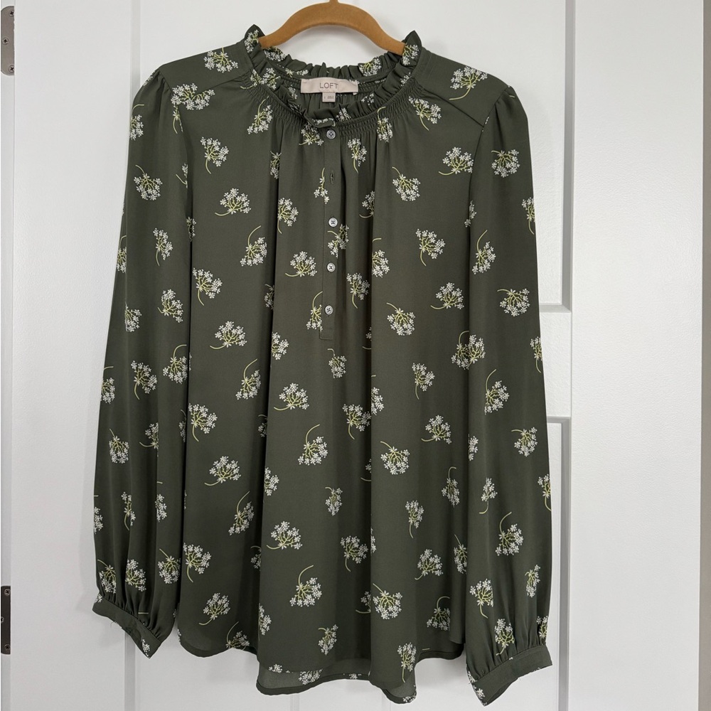 LOFT Olive Floral Blouse